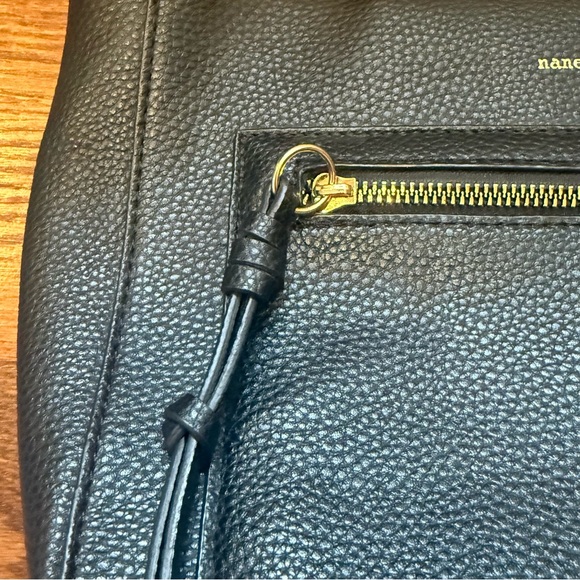 Nanette Lepore Black Pebbled Satchel with Wooden Handles - Picture 3 of 8